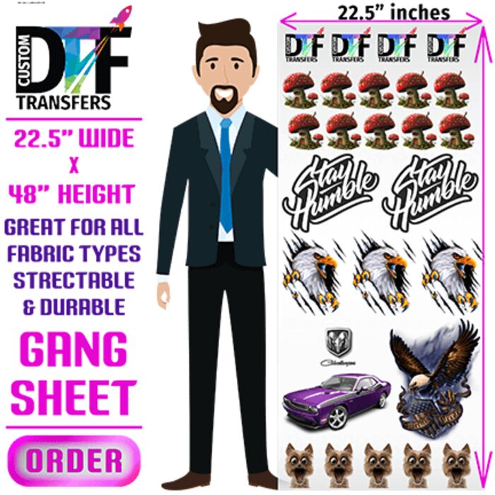 DTF Transfer Gang Sheet 22.5" w x 48" H Thumbnail